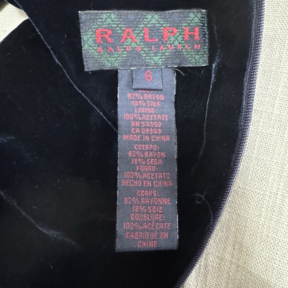 Ralph Lauren Tartan Plaid Label Velvet Dark Blue Dress 6 Sequin 90s Whimsigoth - Picture 5 of 6
